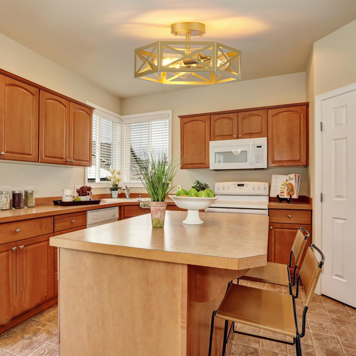 Modern Gold Flush Mount Light Fixture, 3 Light Hallway Light Fixtures