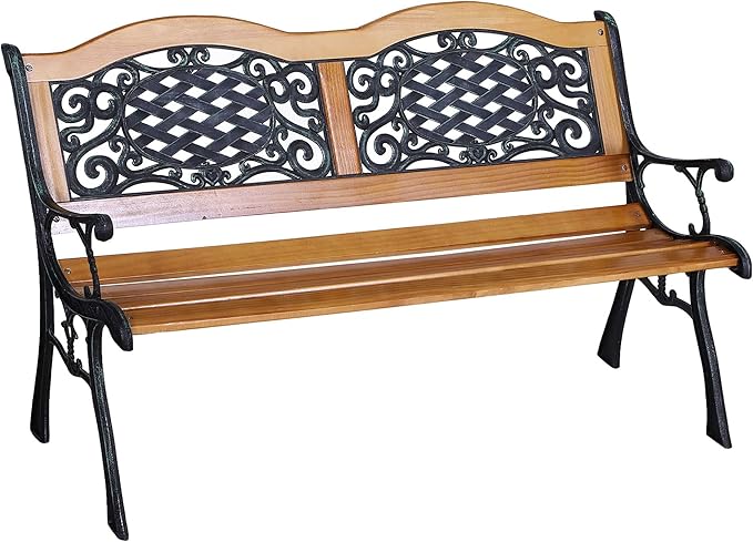 50" Outdoor Garden Bench, Patio Bench with Wood Seat, Porch Bench