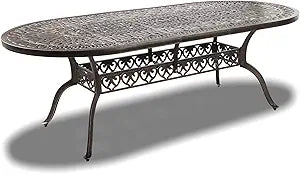 Patio Dining Table, 87" Outdoor Patio Table with Umbrella Hole Bronze Oval Cast