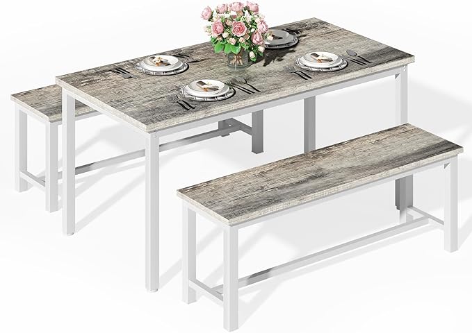 Recaceik Dining Room Table Set for 4, Modern Kitchen Table Set for 4 with 2 Bench for Small Kitchen