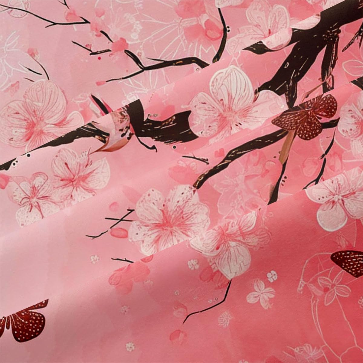 Pink Floral Butterfly Comforter Bedding Set King Size Japanese Cherry Blossom Bed Sets