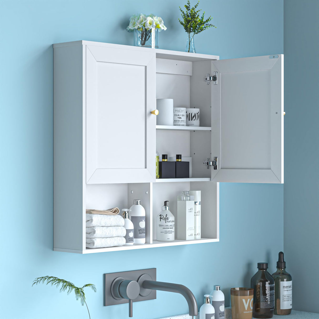 Bathroom Wall Cabinet, Medicine Cabinet with 2 Door and Adjustable Shelves