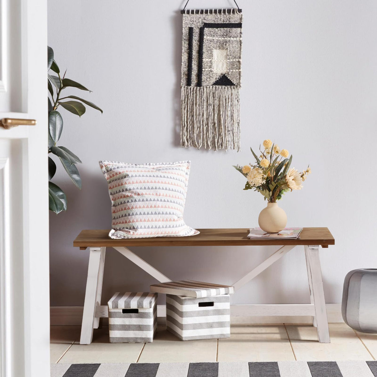 43" Farmhouse Wood Bench, Narrow Bench, Long Bench Seat for Entryway, Living Room