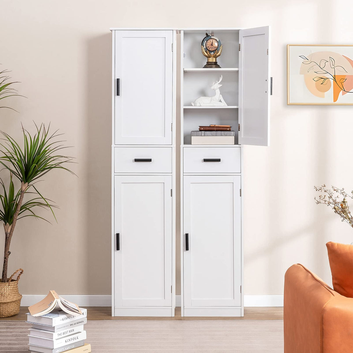 67“ Tall Bathroom Cabinet, Storage Cabinet with 4 Shelves & 2 Doors, Narrow Storage