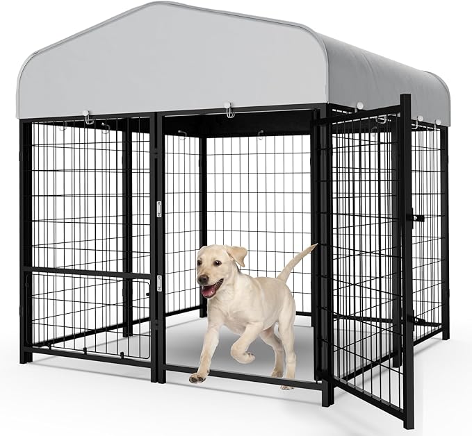 K9Fort Dog Kennel with Welded Panels, Roof & Adjustable Bowls