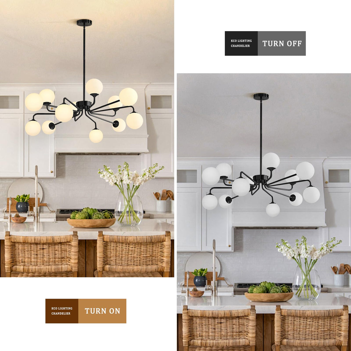 Lighting Black Sputnik Ceiling Light Fixture Modern Glass Ball Chandelier Globe Pendant Light 12-Light