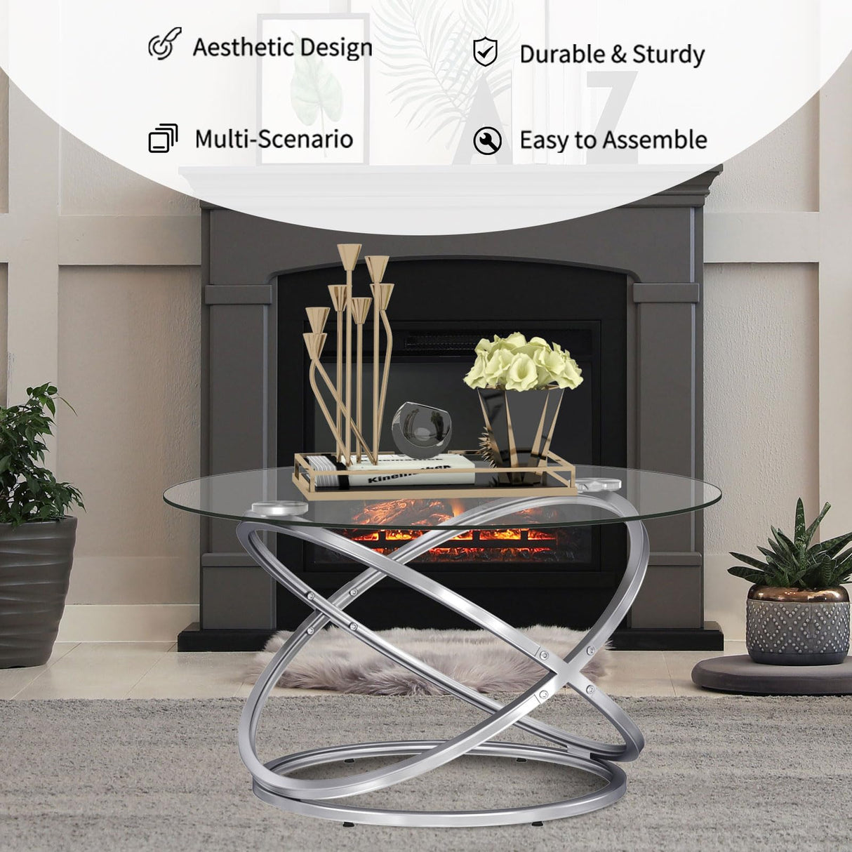 Round Coffee Table, Glass Coffee Tables for Living Room, Modern Coffee Table