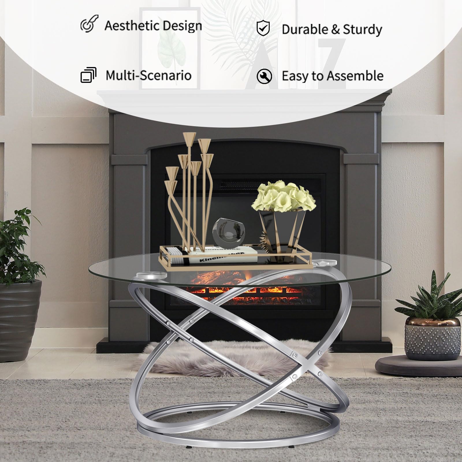 Round Coffee Table, Glass Coffee Tables for Living Room, Modern Coffee Table