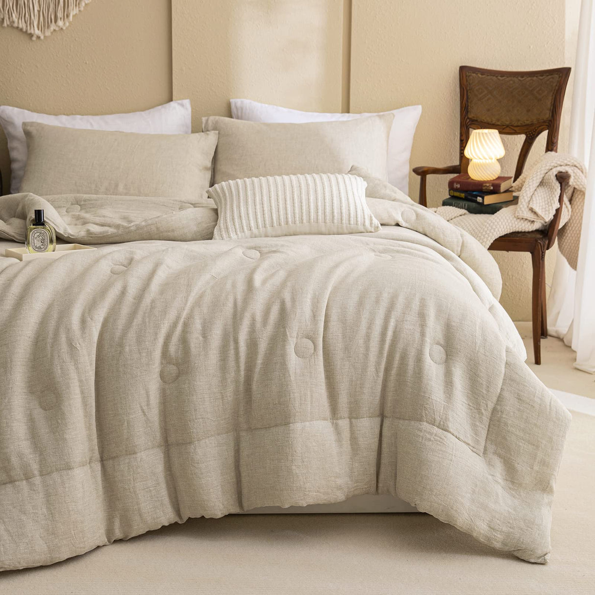 100% Linen Comforter Set Queen Natural French Flax Linen Bedding Comforter Set Soft