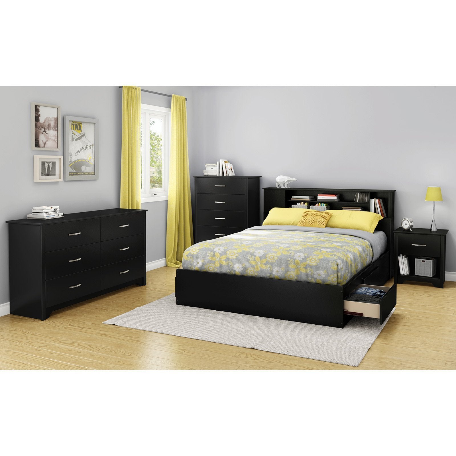 FURNITURE Fusion 6-Drawer Double Dresser Pure Black