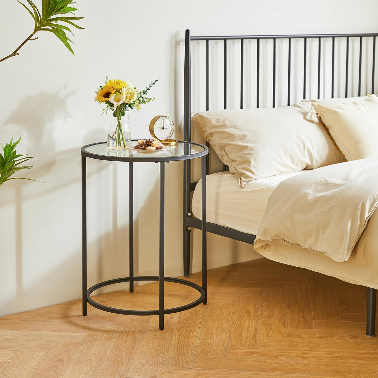 Round End Table, Tempered Glass Sofa Side Table, Coffee Table for Office Bedroom