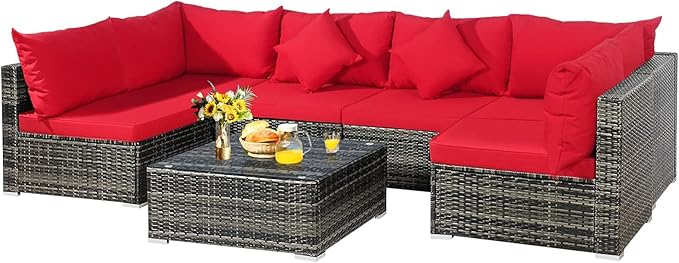 7 Pieces Patio Furniture Set, Patiojoy All-Weather Outdoor Rattan Sectional Sofa Set