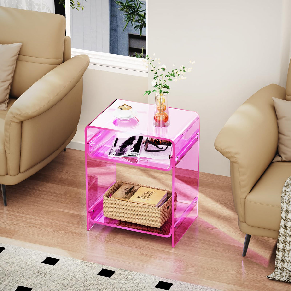 Storage Shelf Clear Side Table Nightstand