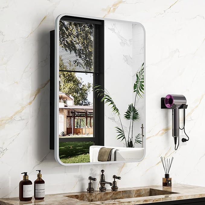 Black Recessed Bathroom Medicine Cabinet with Mirror