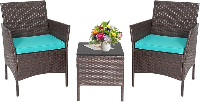3-Piece Outdoor Wicker Conversation Bistro Set Outdoor Patio Porch Furniture Sets for Yard