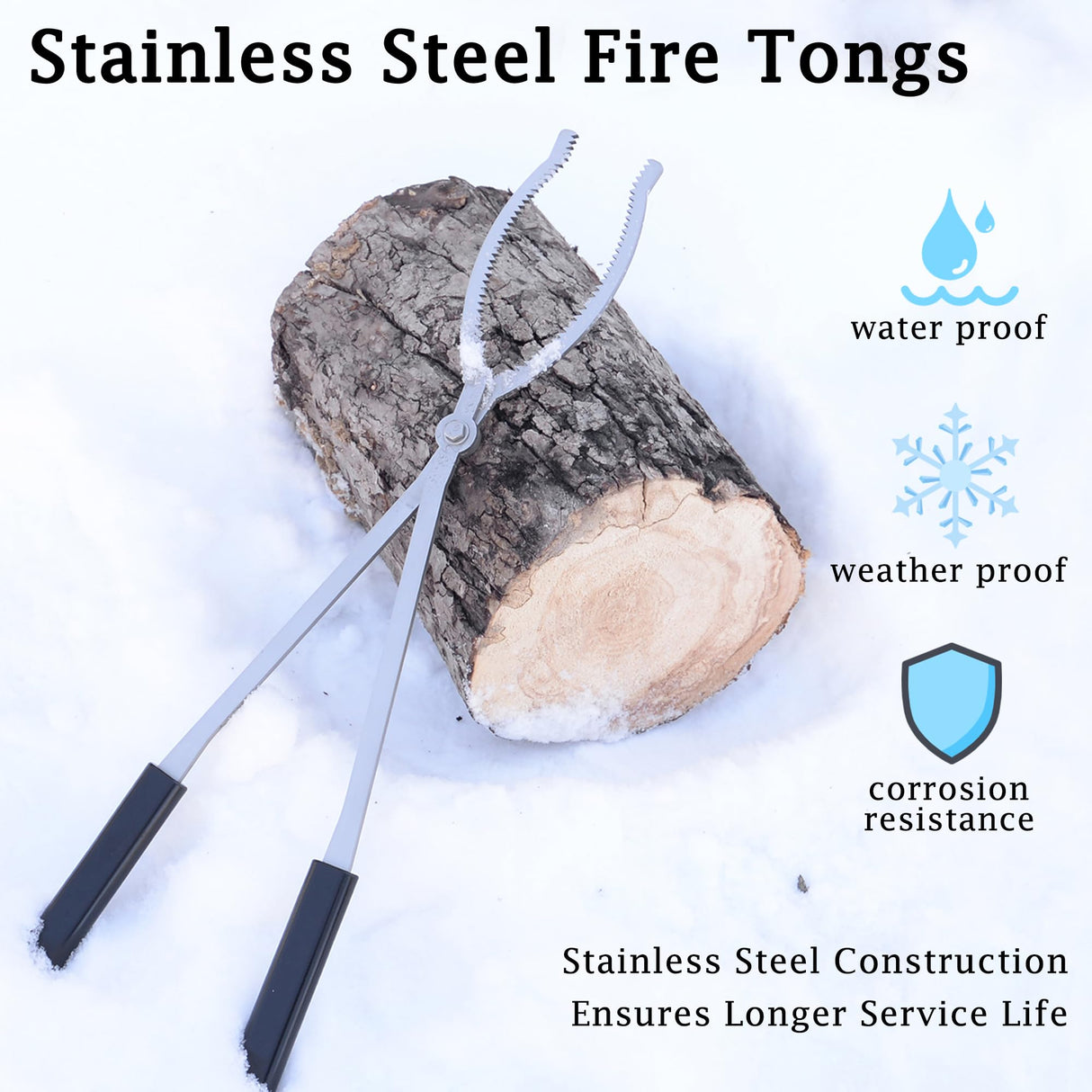 Fireplace Tools Set with 28" Fire Poker and Fire Tongs, Stainless Steel Firewood Tongs