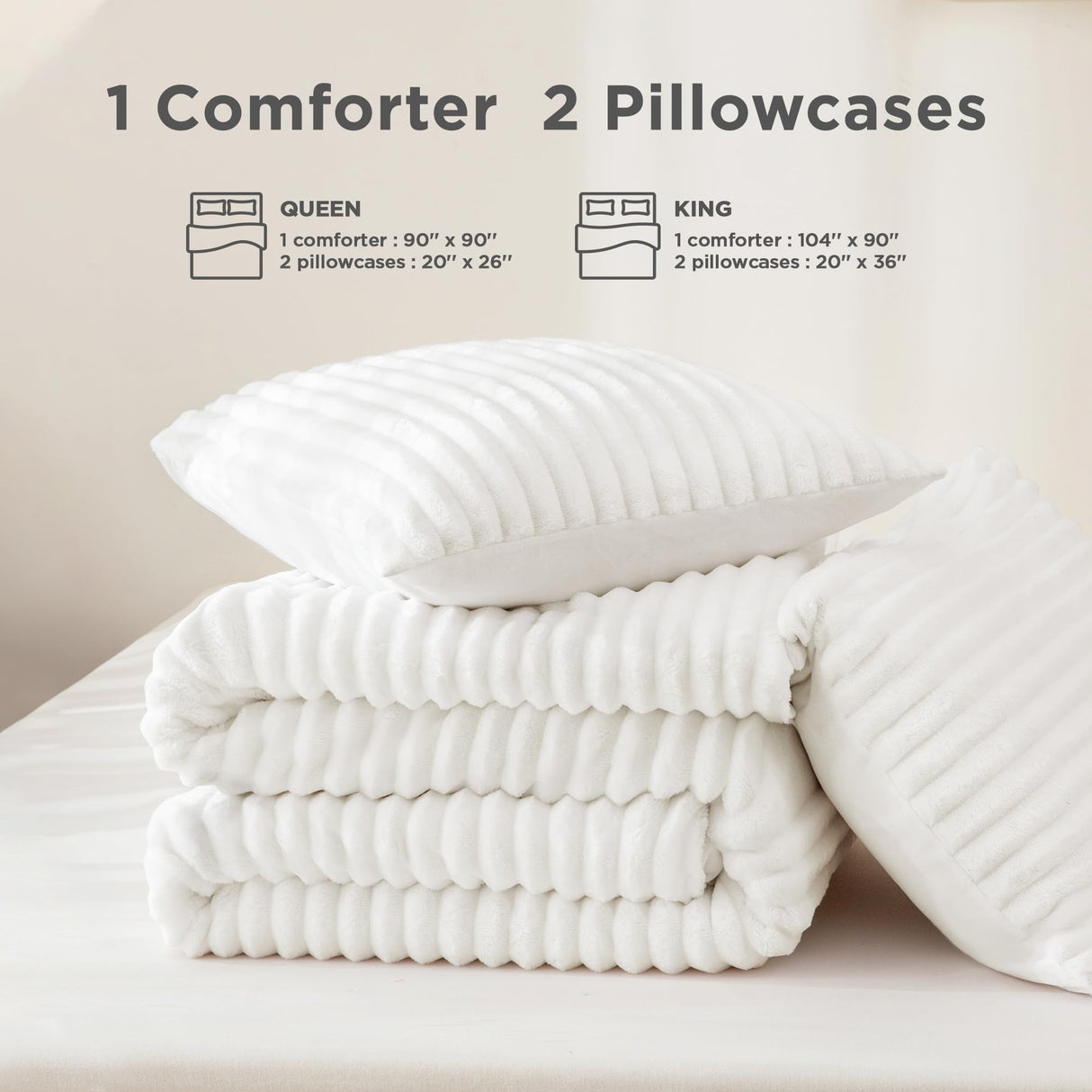 Fluffy Queen Comforter Set, Super Soft White Comforter Queen, Winter Warm Fleece Faux