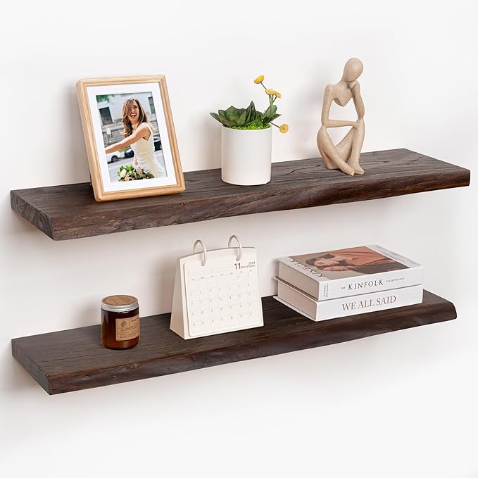 24" Rustic Elm Wood Floating Shelves for Wall