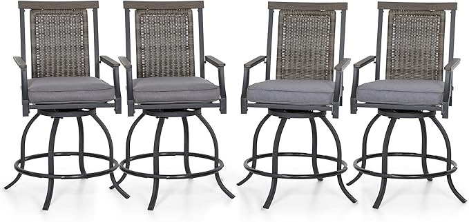 Outdoor Swivel Bar Stools Set of 2, 24" Counter Height Patio Bar Chairs