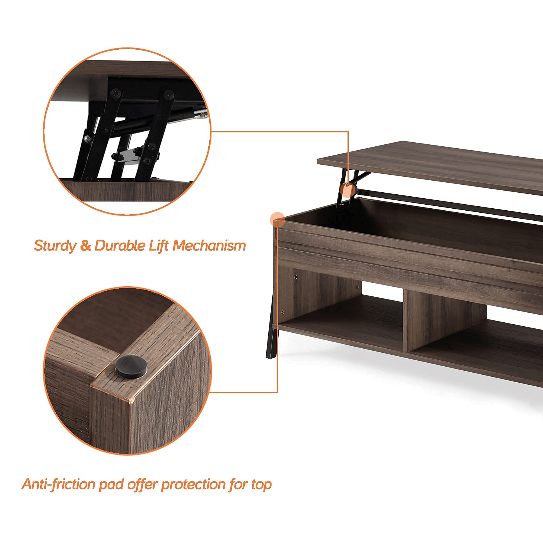 Modern Lift Top Coffee Table with Storage, Wood Living Room Tables