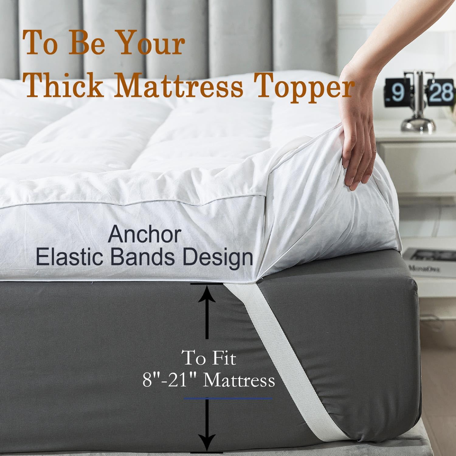 5 Inch Duck Feather Bed King Size, 100% Cotton Extra Thick Mattress Topper