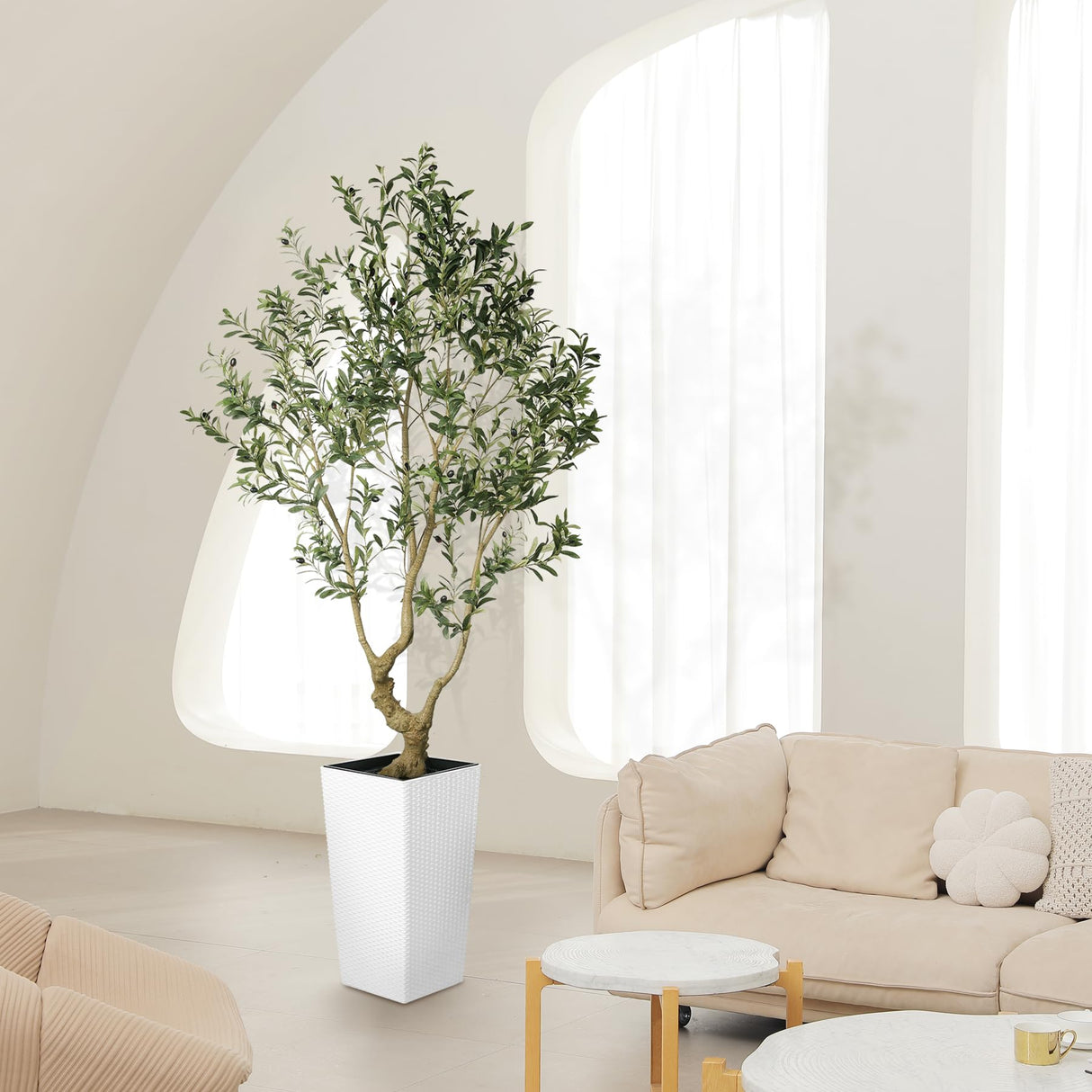 Olive Tree 7 Feet - Olive Trees Artificial Indoor with White Tall and Large Planter