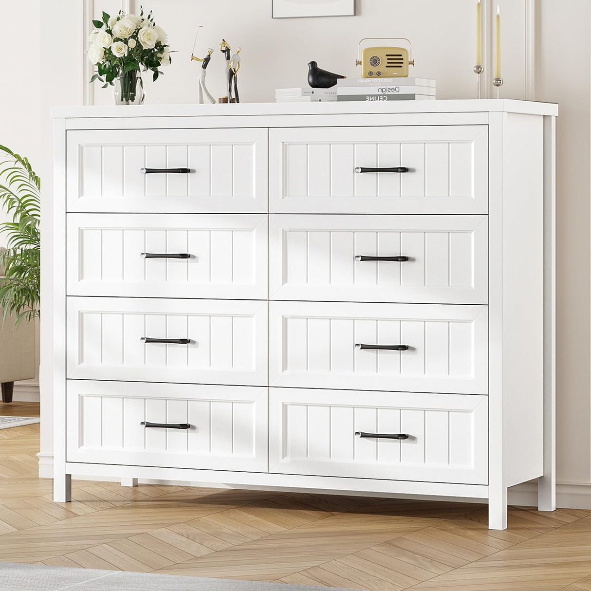 Farmhouse Dresser 8 Drawer Dresser for Bedroom, Large Wooden Dressers Double Grey