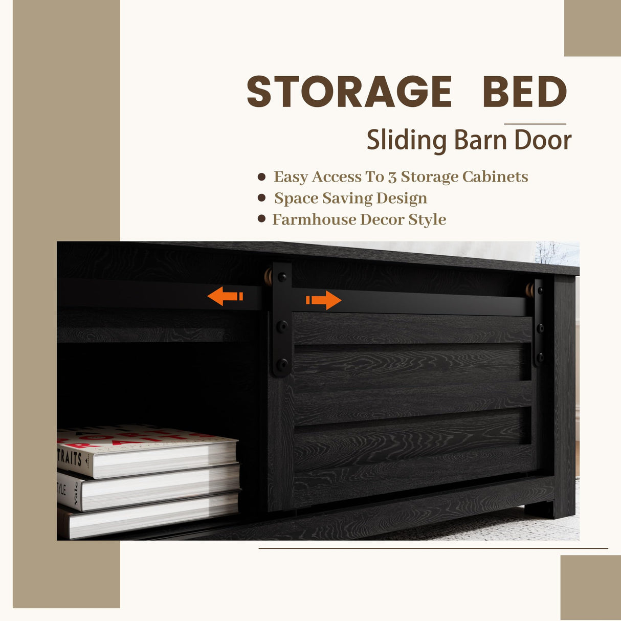 Full Size Wooden Bed Frame with Headboard and Storage