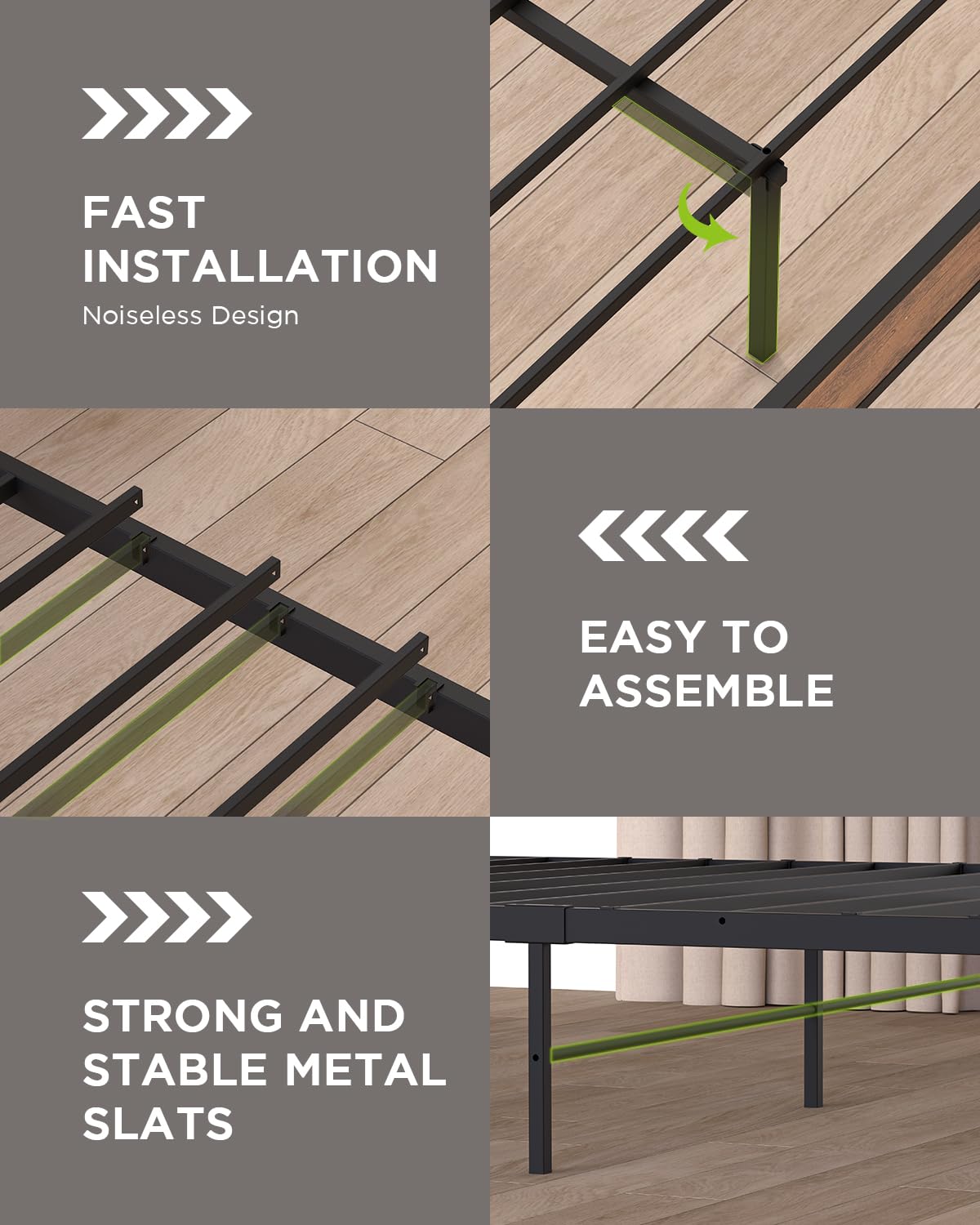 Bed Frame with Storage Headboard, Built-in Charging Station, Easy Assembly, Noise Free,