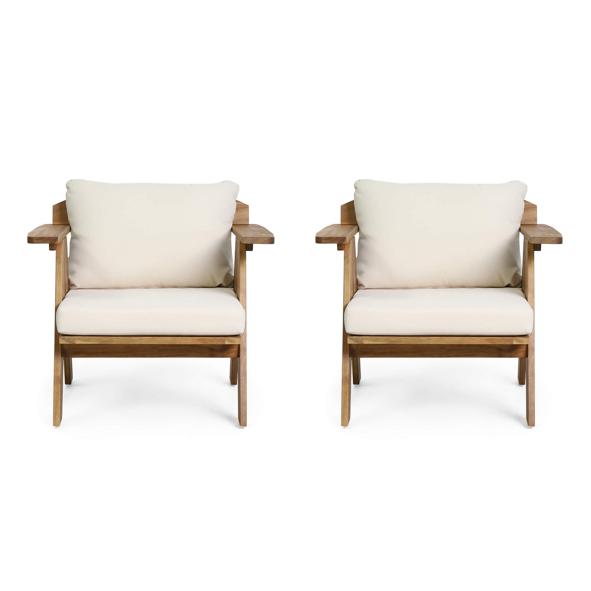 Arcola Outdoor Club Chair with Cushion - Acacia Wood - Teak/Beige (Set of 2)