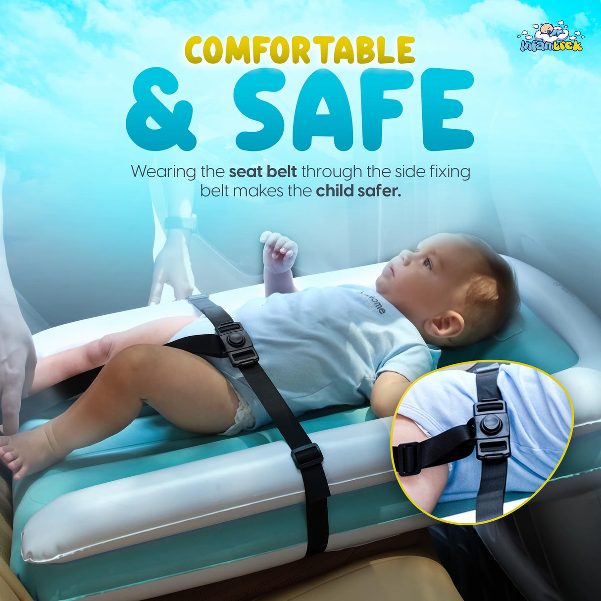 Inflatable Toddler Airplane Bed - Baby Travel Bed for Airplane & Car with Safety Belt
