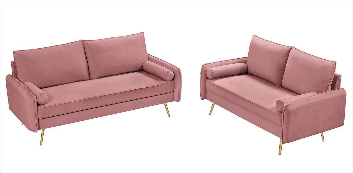 Container Luxury 2-Piece Sofa Set, Chesterfield-Inspired Design with Scrolled Arms, Nailhead Accents & Channel Tufting, Soft Velvet Upholstery, High-Density Foam for Comfortable Seating, Rose