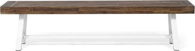 Outdoor Acacia Wood Bench, Sandblast Light Gray Wash