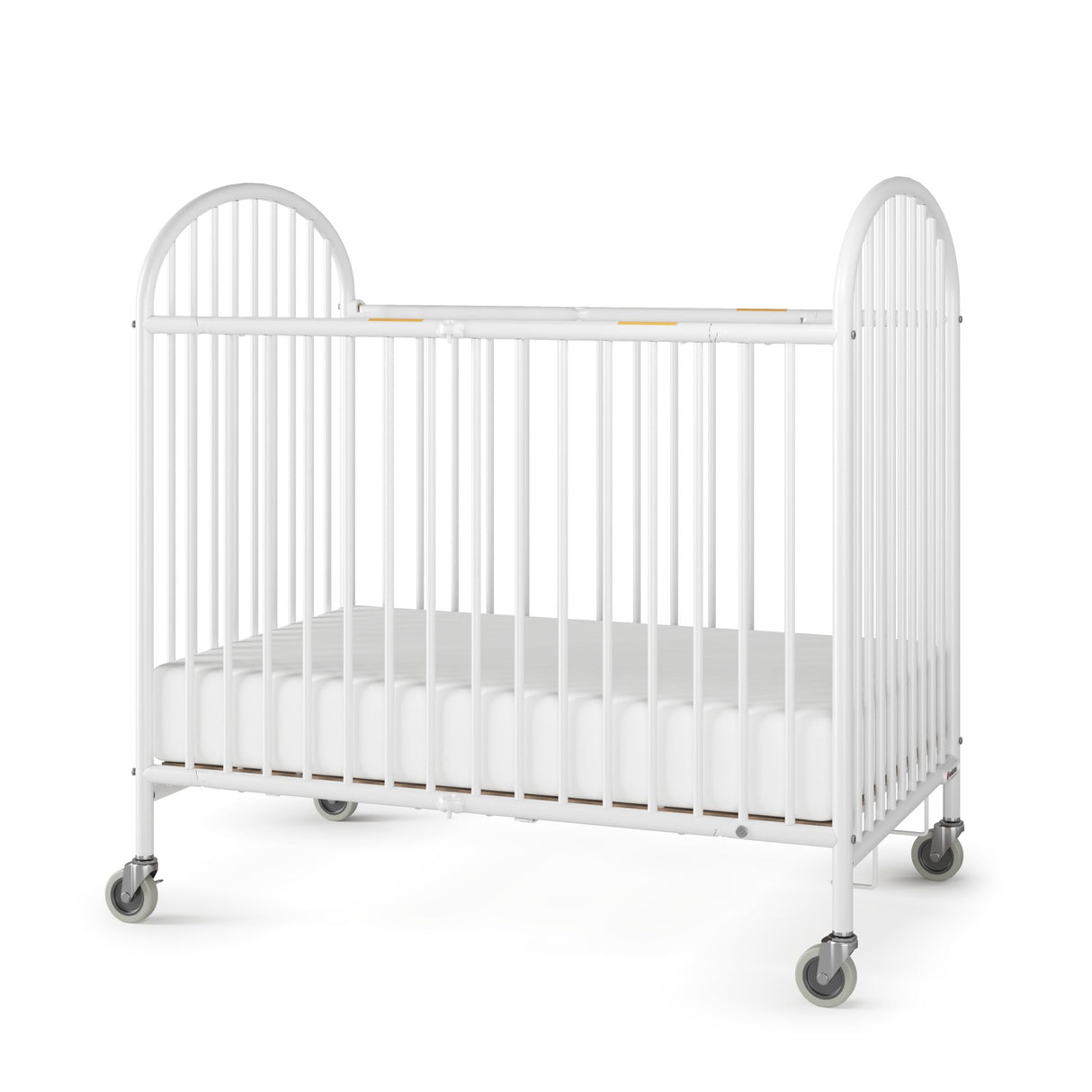 Pinnacle Steel Folding Crib, Portable Baby Crib with 4" InfaPure Foam Mattress and Oversized Commercial Grade Casters, Perfect for Hotels, Durable Construction (White)