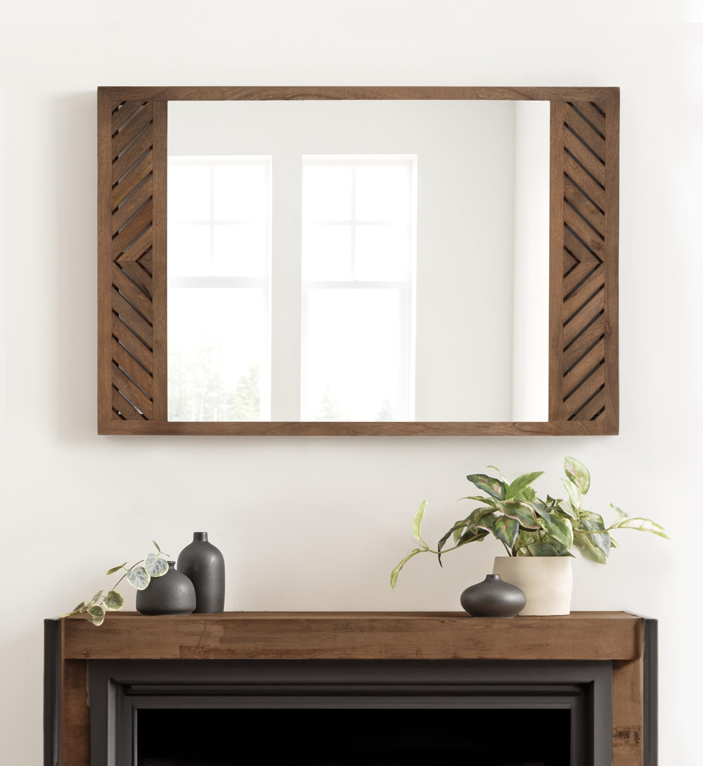 Mezzeta Modern Wooden Chevron Rectangle Wall Mirror