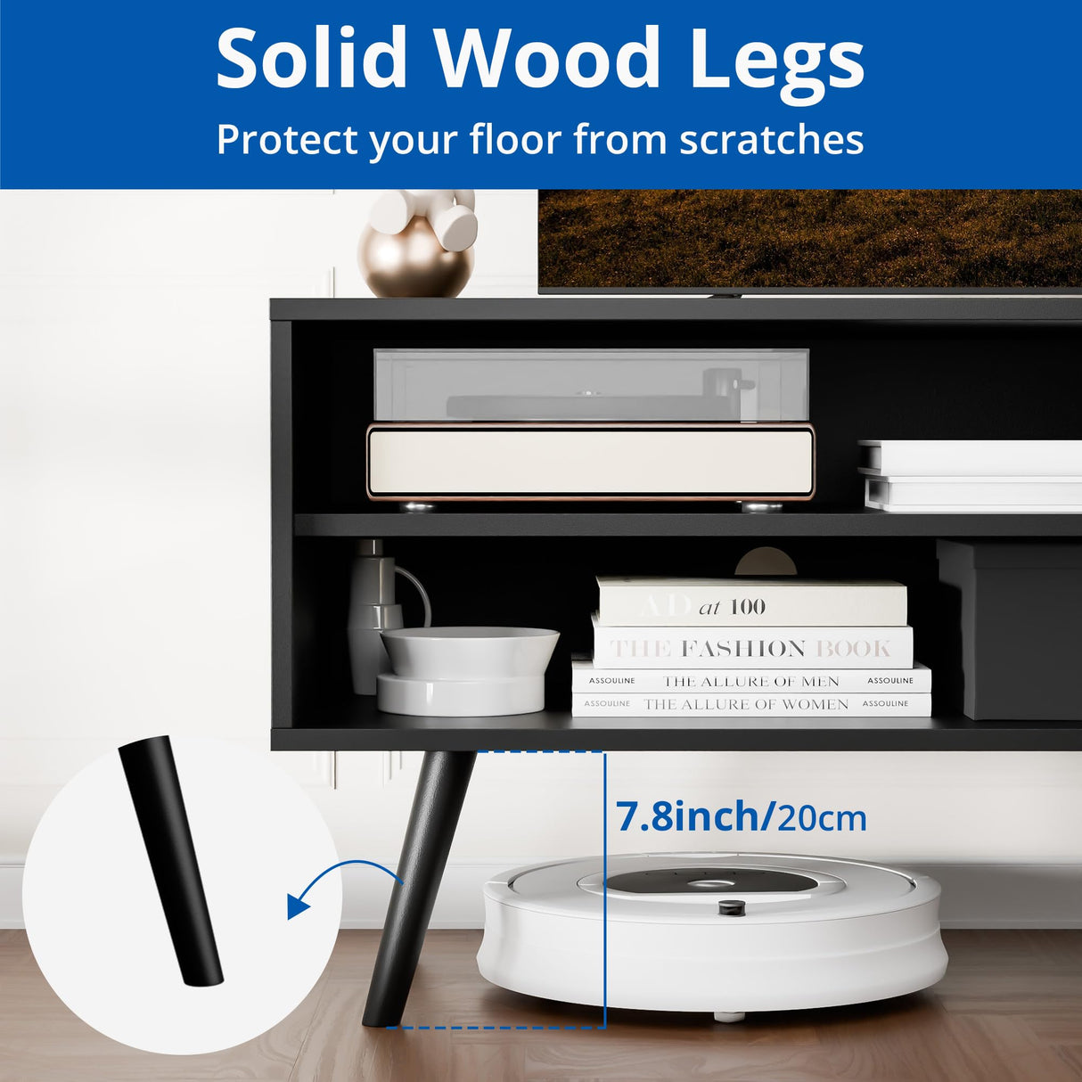 TV Stand for 50 Inch TV, Mid Century Modern Entertainment Center with Storage Cabinet,