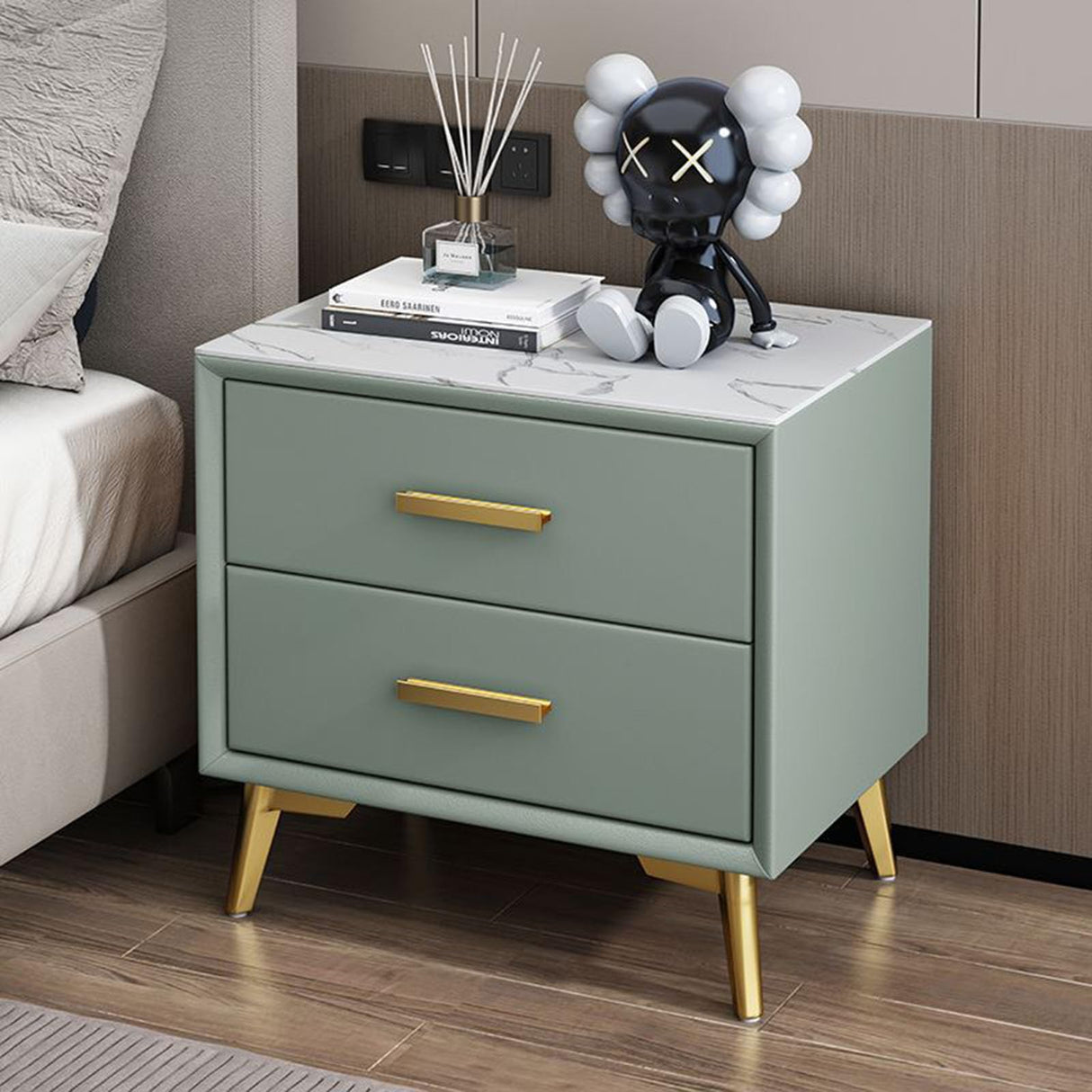 Wood Modern Minimalist Bedroom Leather Bedside Cabinet Storage Cabinet