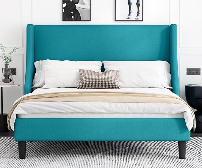 Full Size Bed Frame, Platform Bed Frame with Upholstered Headboard