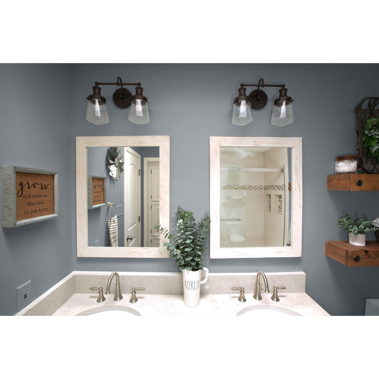 Farmhouse Bathroom Vanity Mirror, Whitewash