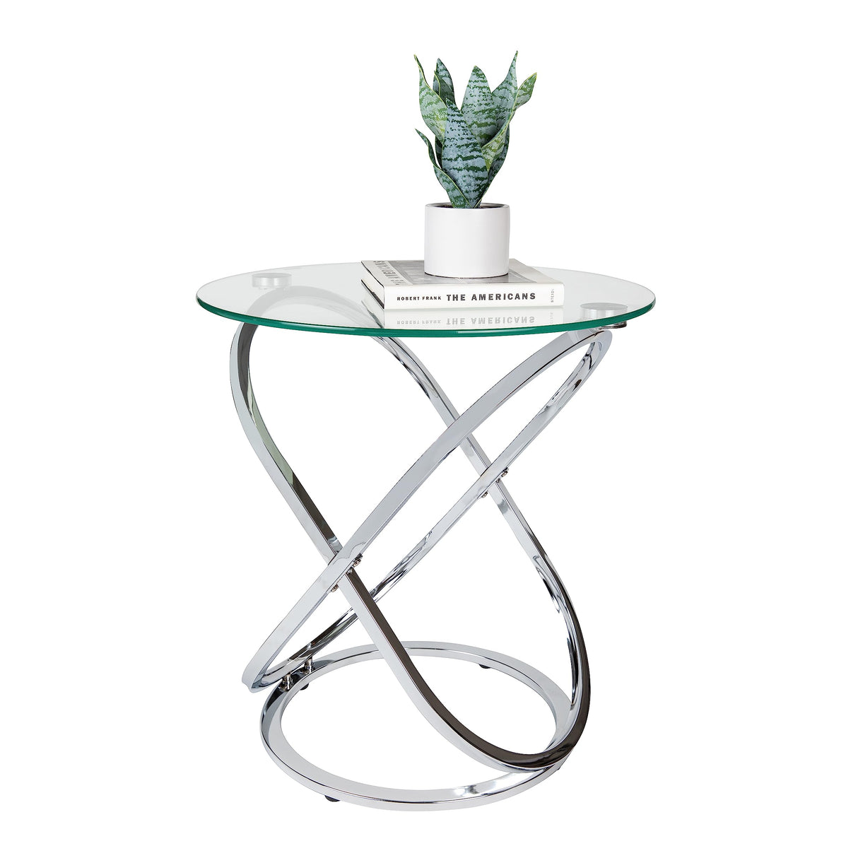 galaxy Tempered Glass Round End Table - Chrome or Black Finish (Chrome)