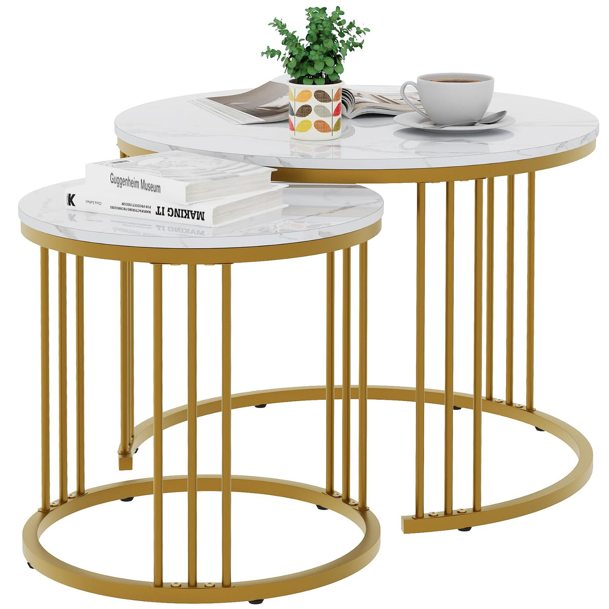 Coffee Table Faux Marble Nesting Table for Small Place 2 Sets Modern Furniture Living Room Sets