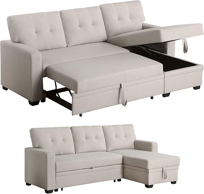 L Shaped Sleeper Sofa Bed Chaise Lounge for Home Living Room