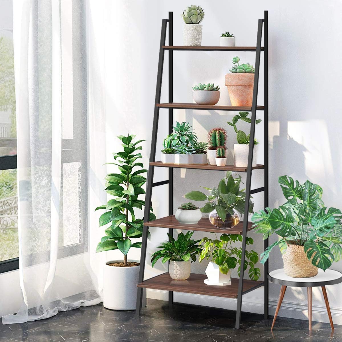 Ladder Shelf, 5 Tier Industrial Bookcase, Multifunctional Display Bookshelf