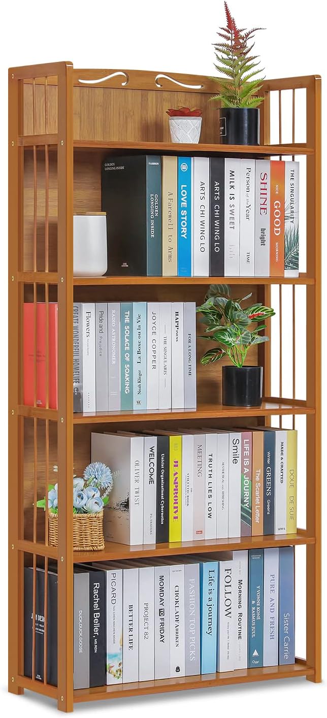 Bamboo Bookshelf, 6-Tier Adjustable Tall Bookcase Rack Organizer Shelving Free