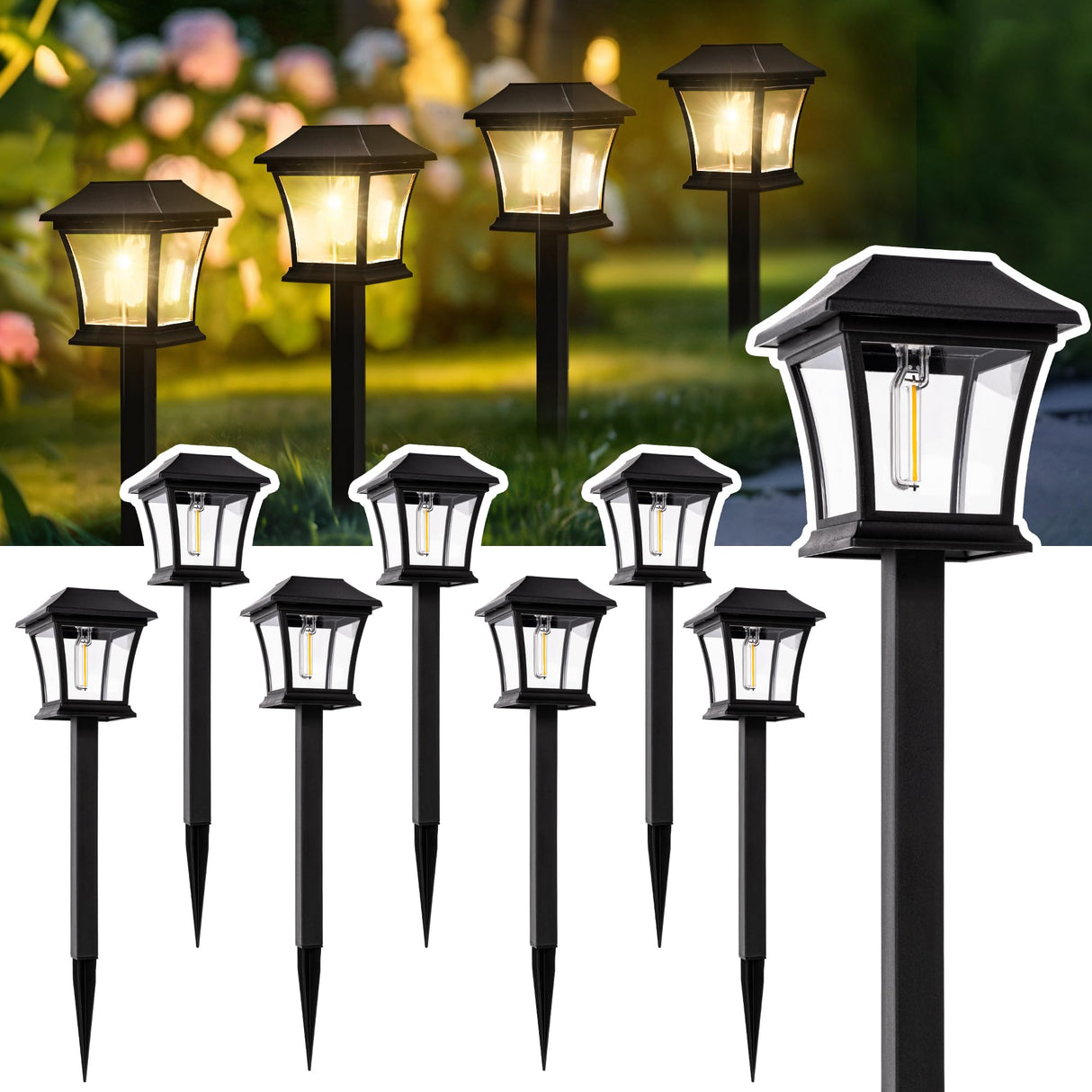 Solar Pathway Lights Outdoor 8 Pack - Waterproof LED Landscape Lighting for Garden, Walkway & Yard