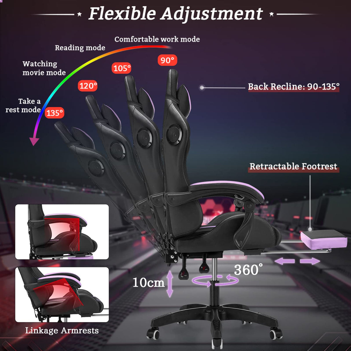 Ergonomic Gaming Chair with Bluetooth Speakers, LED RGB Lights & Massage