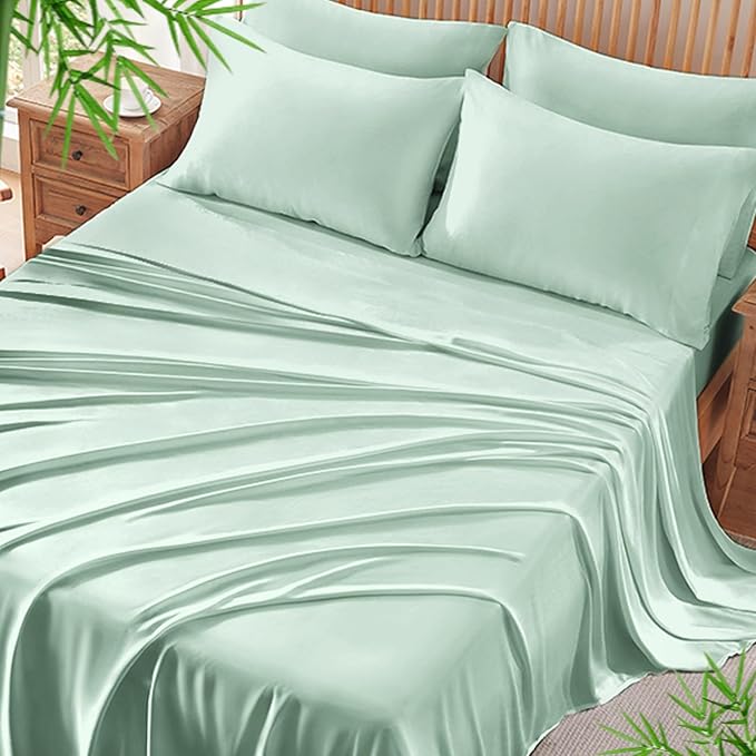 Cooling Quick-Dry Bed Sheets Set 6 Pieces(Light Green, King)