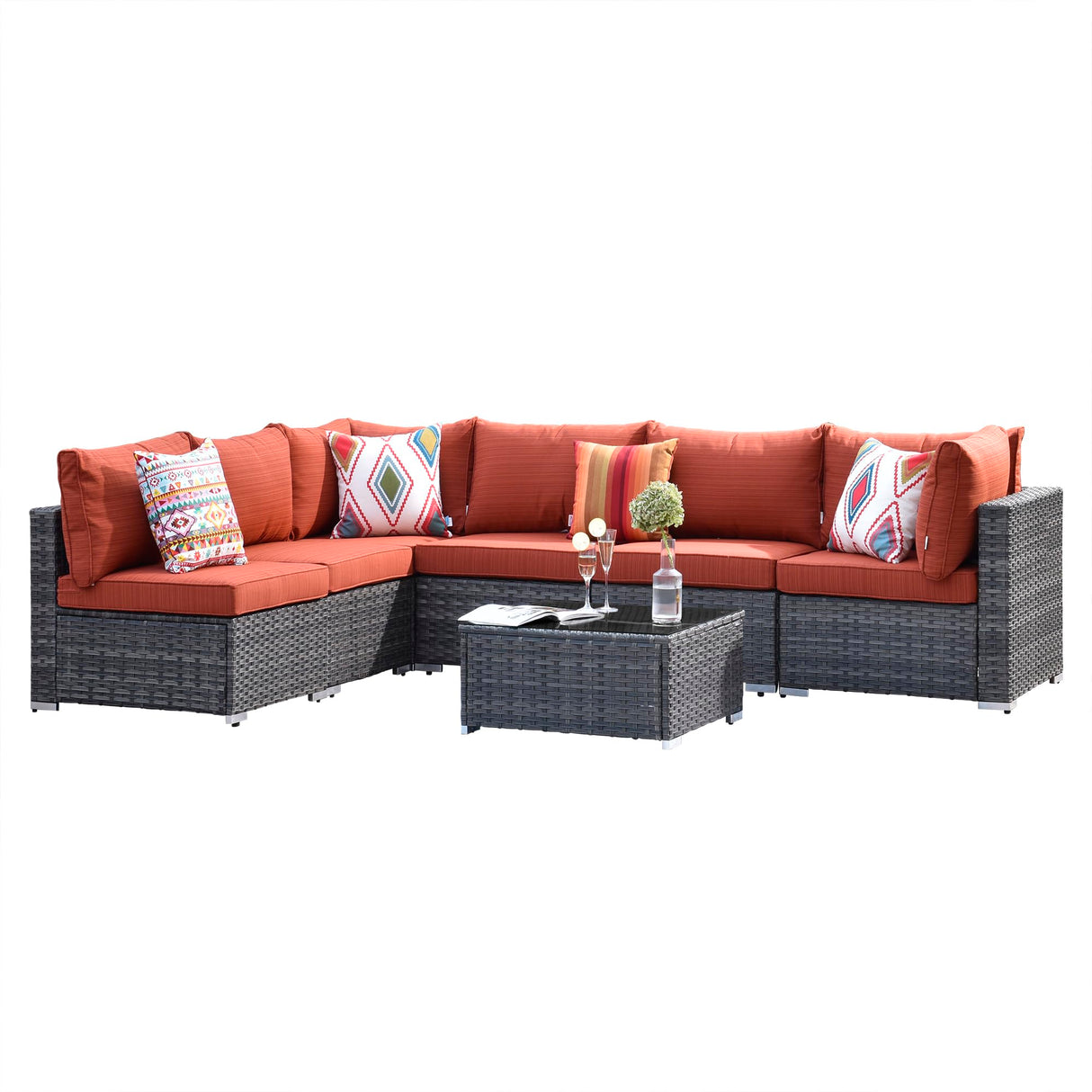 7-Piece Outdoor Wicker Patio Furniture Set, Outside Sectional Sofa Set with Cushions
