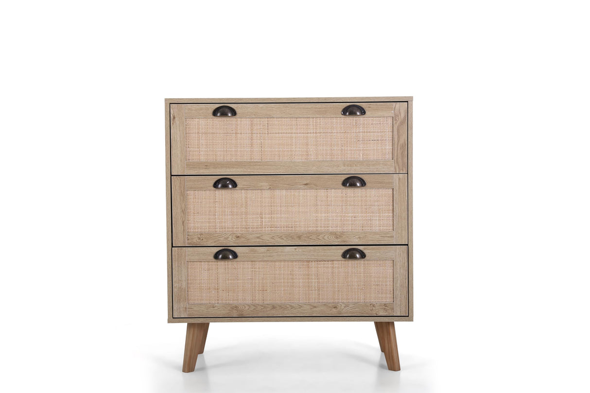 Rattan Nightstand Boho Cabinet Small Dresser