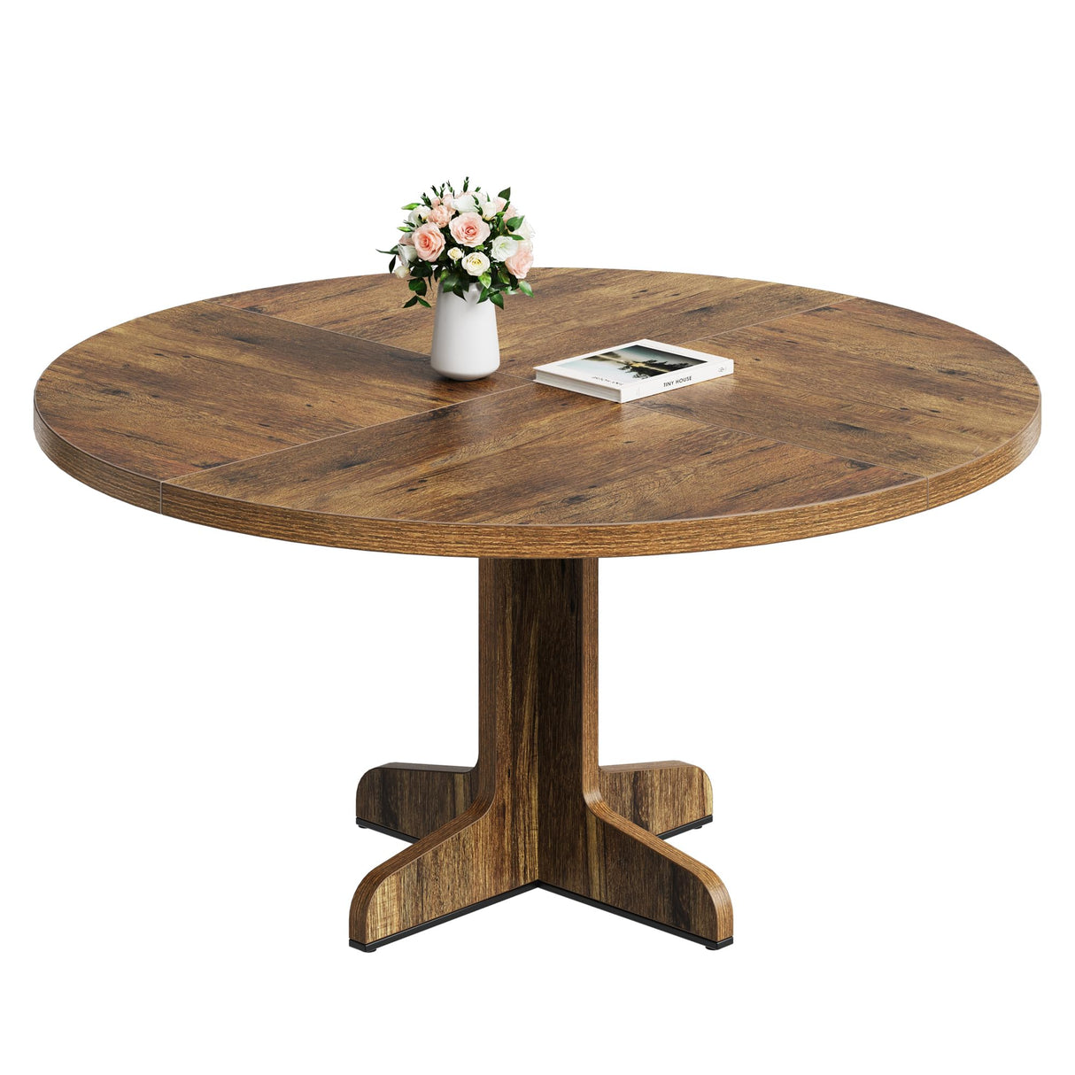 Round Dining Table for 4, 47 Inches Circle Dining Room Table with Wooden Base for Kitchen